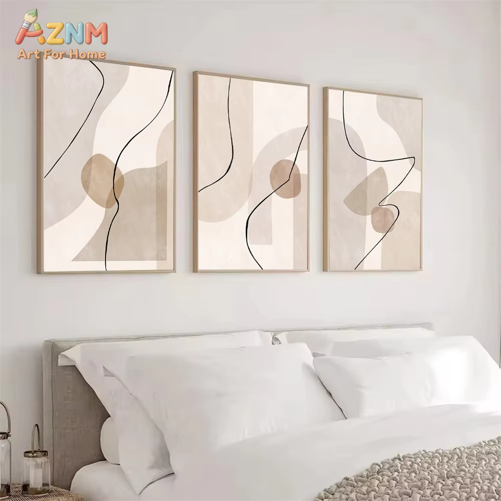 Interior Design Home Decor - لوحة فنية جدارية بخطوط هندسية بيج